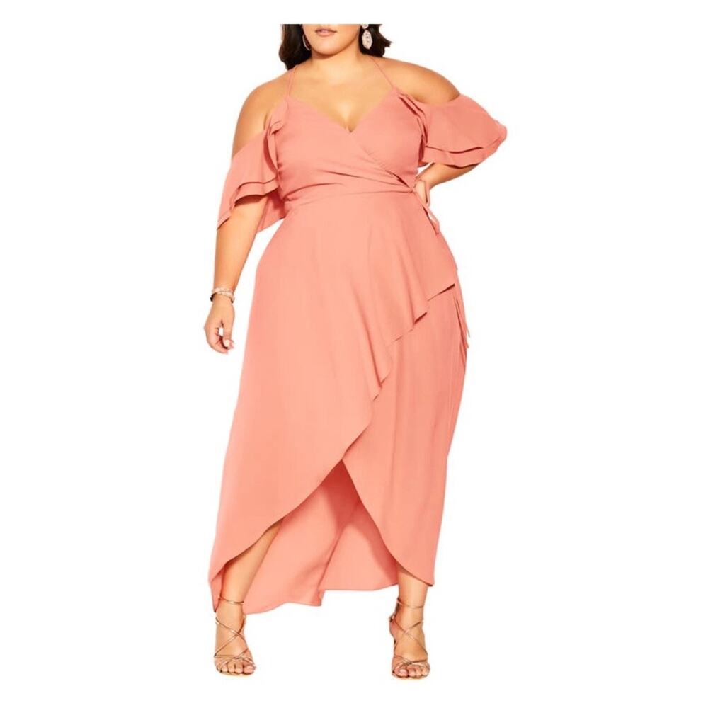 City Chic Melon Orange Elegant Maxi Dress Sz.L(20) NWT
